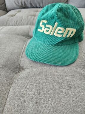 Vintage Salem Corduroy Snapback Cap Hat in Green and GOLD